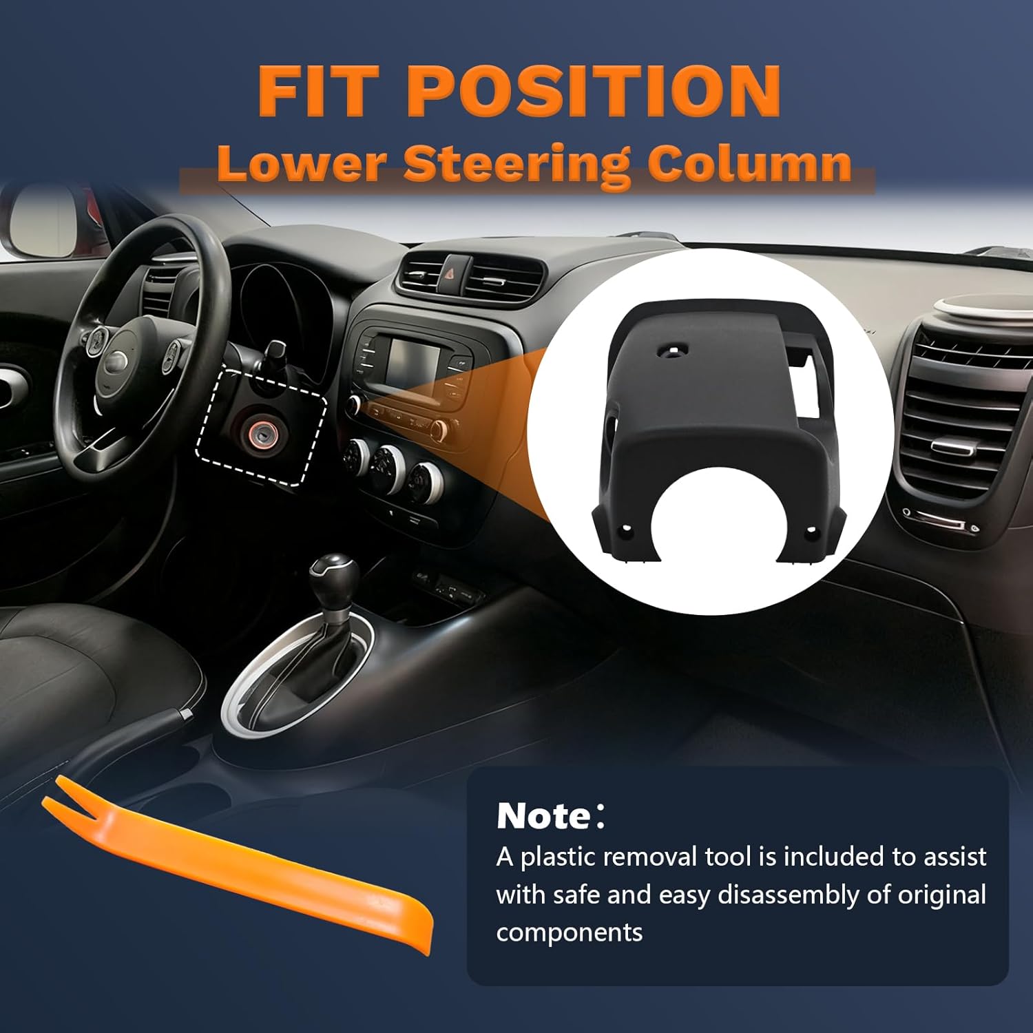 Steering Column Lower Ignition Shroud with Key Hole Compatible with 2014-2019 Kia Soul 2015-2019 Kia Soul EV Replaces 84855-B2000 84855-B2000EQ Black