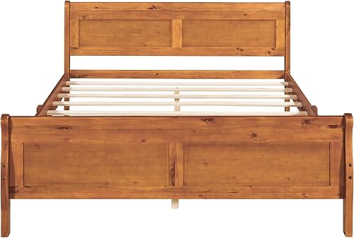 Miniatura 7 de MERITLINE Cama de plataforma tamaño Queen con cabecero, marco de cama de madera para niños, adolescentes y adultos, no necesita somier (roble)