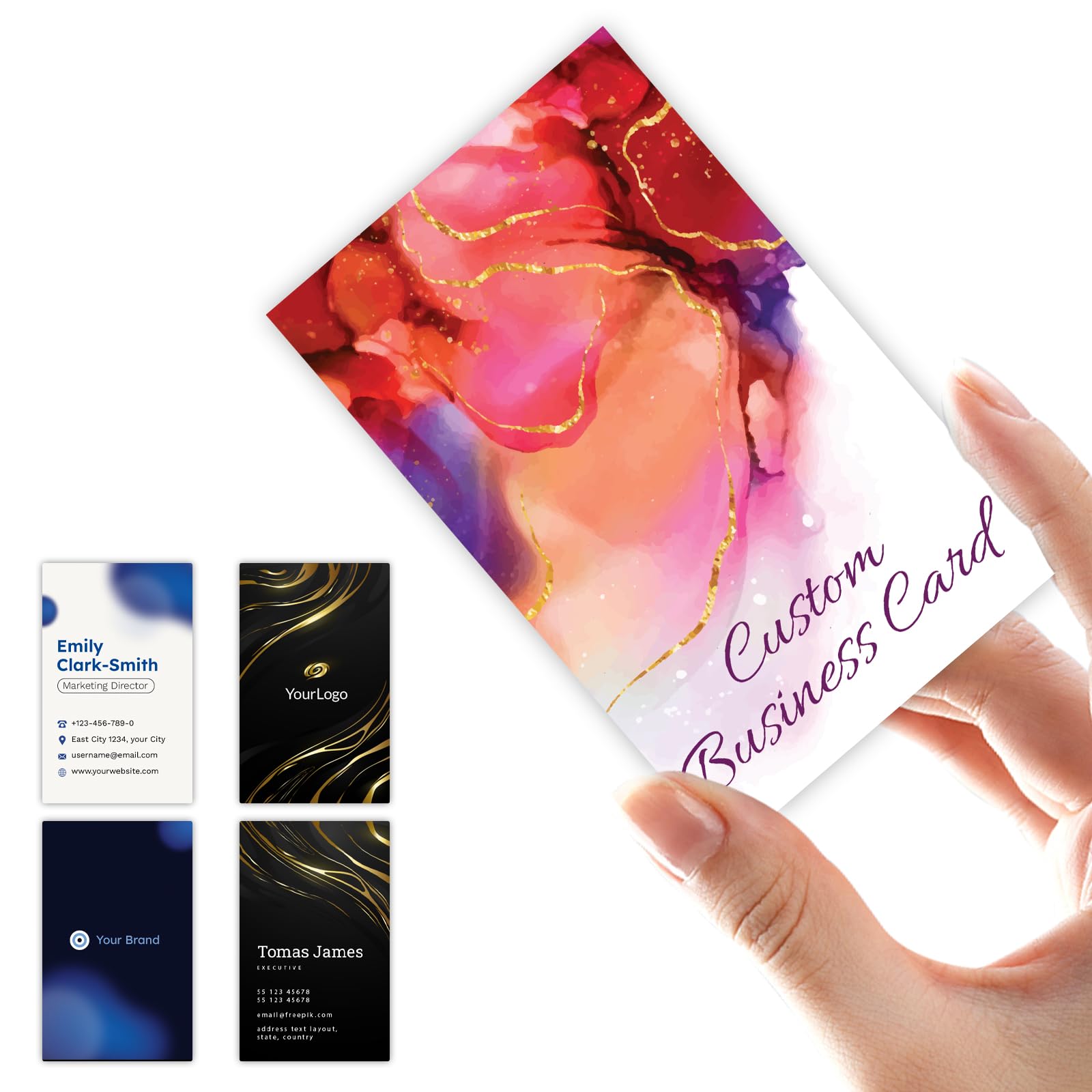 Custom Business Cards - 100 200 500 1000 Tarjetas Para Negocio Personalizadas with Logo Picture Customizable Waterproof for Small Business 300gsm