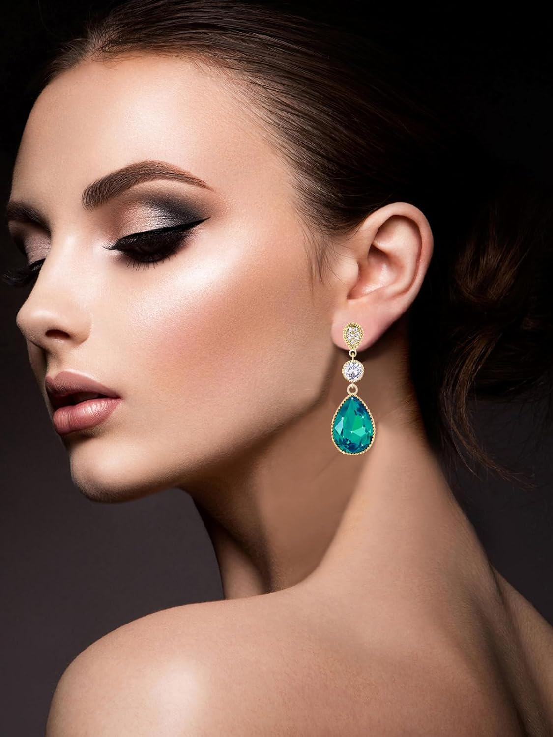 Dark Red Teardrop Crystal Dangle Earrings for Women - Image 2