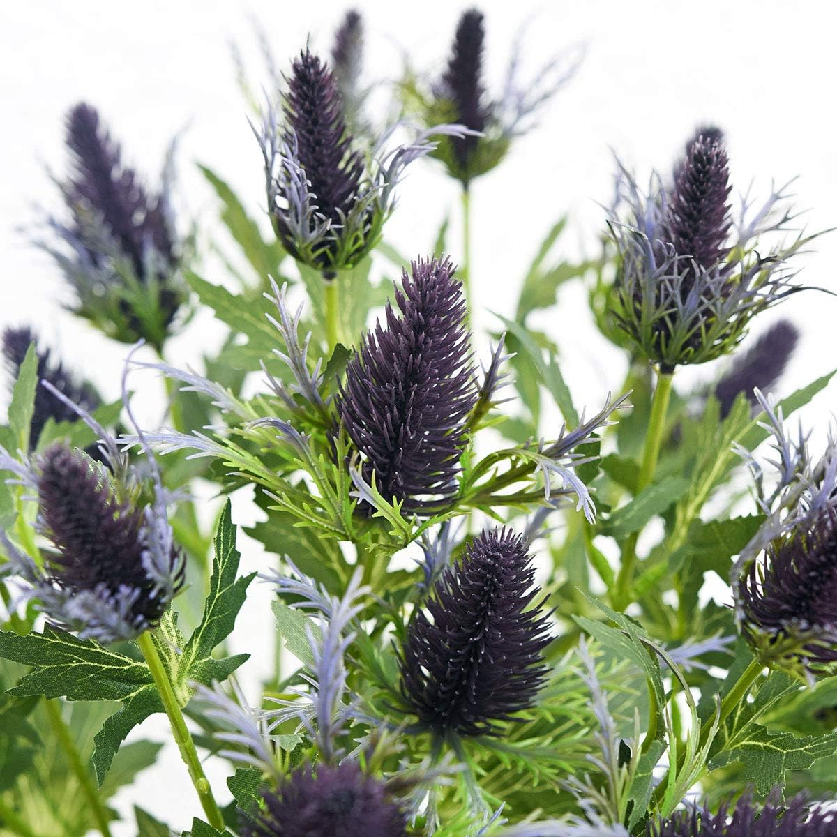 FiveSeasonStuff Real Size Artificial Thistle Flowers Real Touch 8 Stems Rustic Purple and Green Thistle Decor Spray Eryngium | Sea Holly for Wedding Bouquet Centerpiece 26 inches