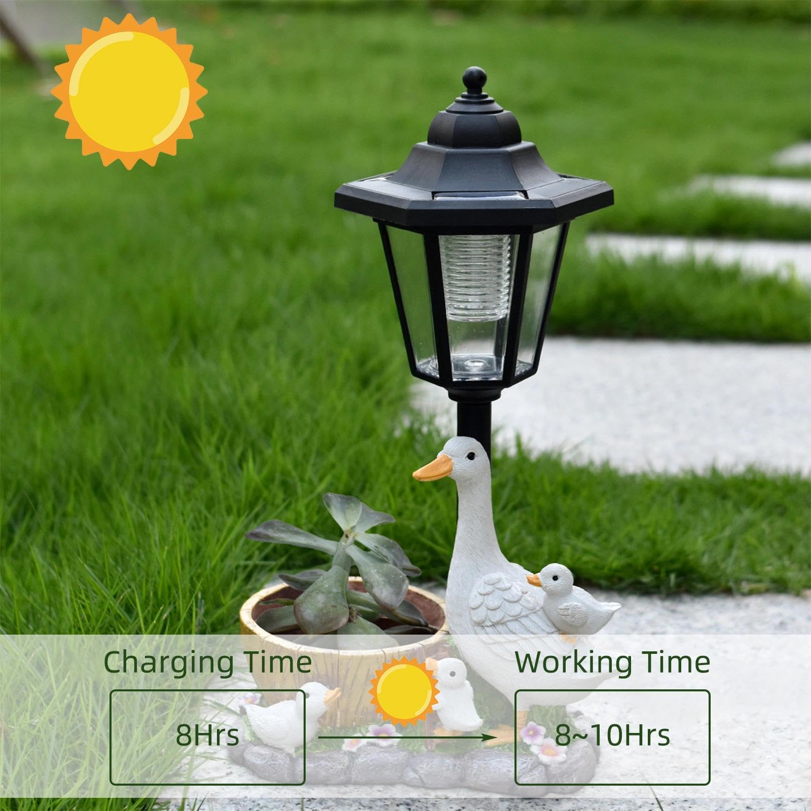 Solar Enten Gartenfigur, Entenfamilie Statue mit Blumentopf, Wetterfest Entenstatue Gartenleuchte,Tierdeko für Außendeko Rasen Balkon Terrasse Hof, Geschenk Muttertag Weihnachten Ostern Kinder