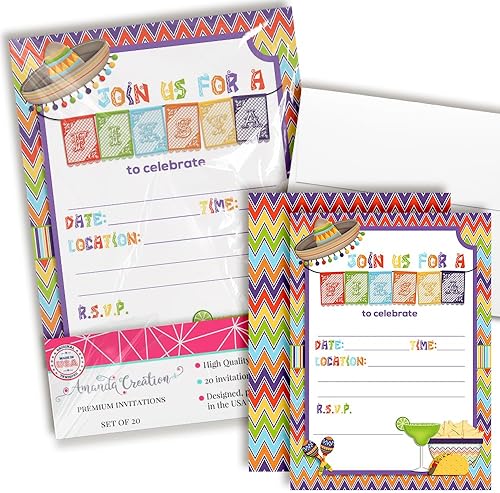 Miniatura 10 de AmandaCreation - Invitaciones de fiesta temática mexicana para fiesta de cumpleaños, jubilación o Cinco de Mayo, 20 tarjetas de relleno de 5 x 7