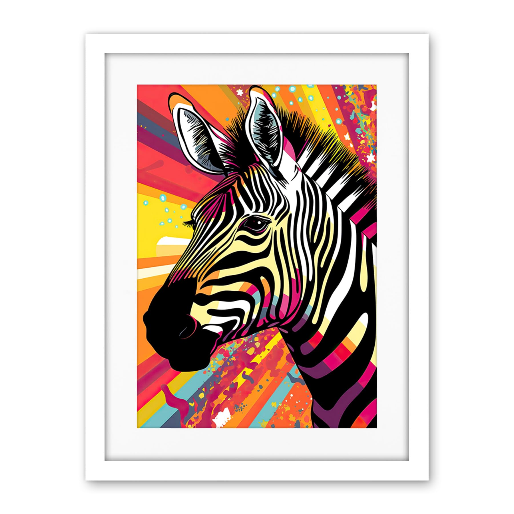 Artery8 Zebra Portrait Vibrant Colourful Stripes Bright Bold Psychedelic Rainbow Artwork Framed Wall Art Print 18X24 Inch
