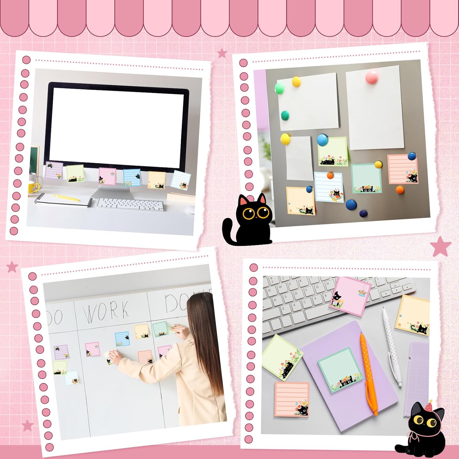 Pajean 9 Pads Cat Sticky Notes Set 450 Sheets Black Cat Stationery Cute Sticky Notes Notepads Funny Flower Plant Writing Memo Pads Animal Lover Gifts for Office School Supplies Desk Accessories Decor image 5 of 7 B0FH4KHBDT