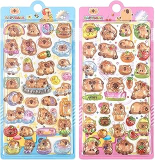 3Dシール 2枚 3Dカピバラステッカー かわいい 立体 ごほうびシール 立体 泡ステッカー ステッカー DIY用 手帳用 日記帳用 な 女の子 デコシール 携帯電話飾 ごほうび