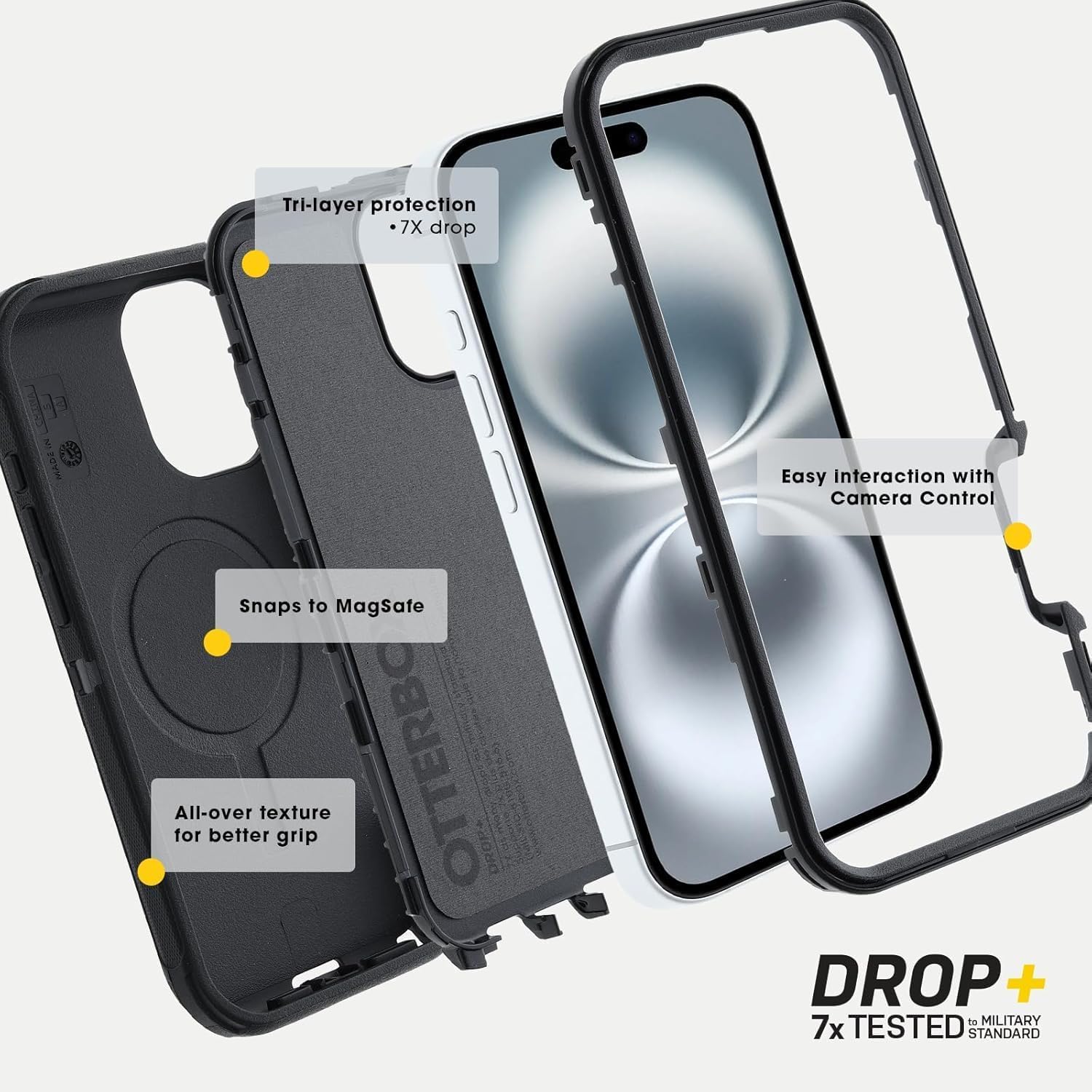 OtterBox Funda MagSafe de la serie Defender para iPhone 16 (solamente) - Iron Eclipse (verde y negro) - Solo funda - Imanes integrados - Sin pantalla - Resistente y duradera - con protección de puerto