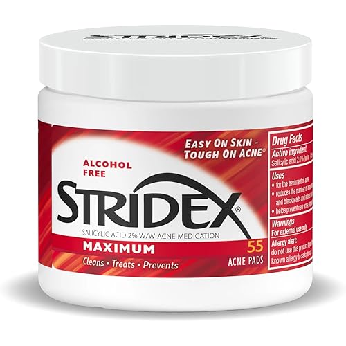 Stridex Medicated Acne Pads, Maximum, 55 Count – Facial Cleansing Wipes, Alcohol Free, Acne Treatment for Face, For Moderate Acne, Smooth Application