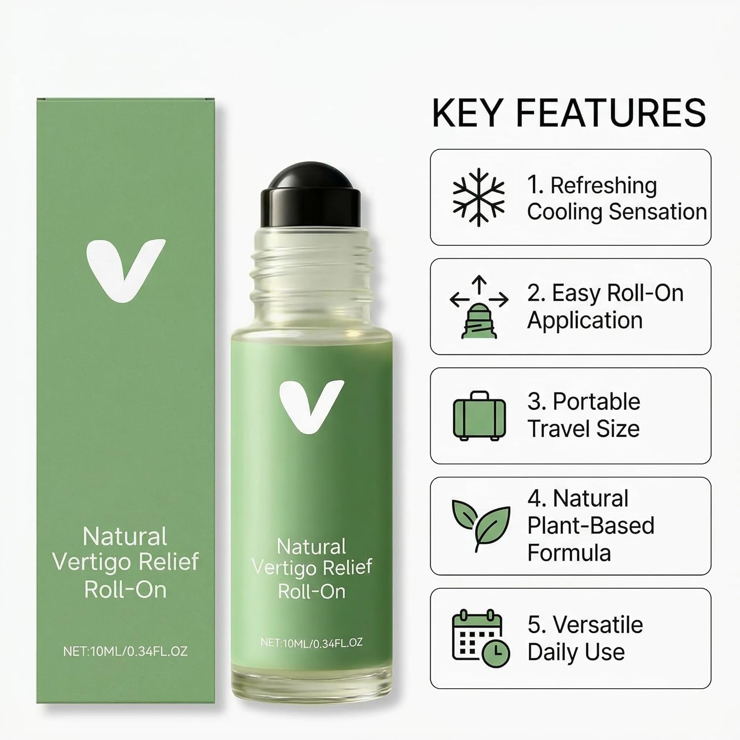Vertigo Relief Roll On, Anti Dizzy Essential Oil Roller, Plant-Based Cooling Oil for Temples, Neck & Behind Ears, 10ML (2)