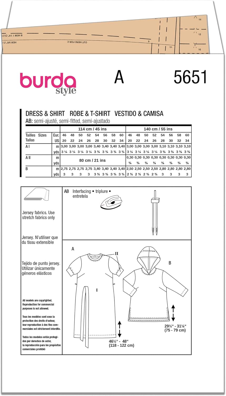 Burda Style 5651 Sewing Pattern for Misses Hoodie and Dress