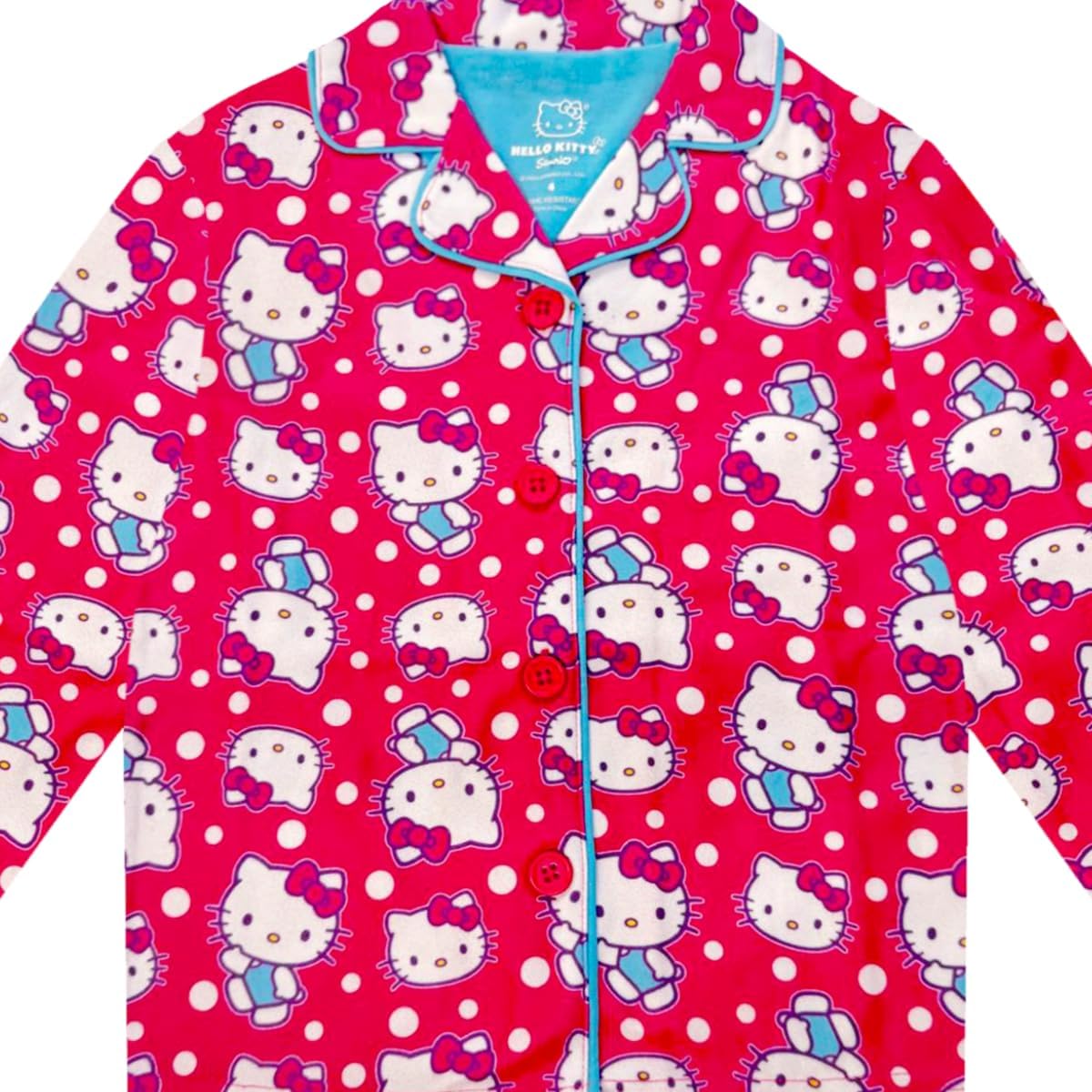 Hello Kitty Girls Pajama Set - 2 Piece Cozy Girls Pjs Button Down Long Sleeve & Pants For Kids - Official Product - Image 4