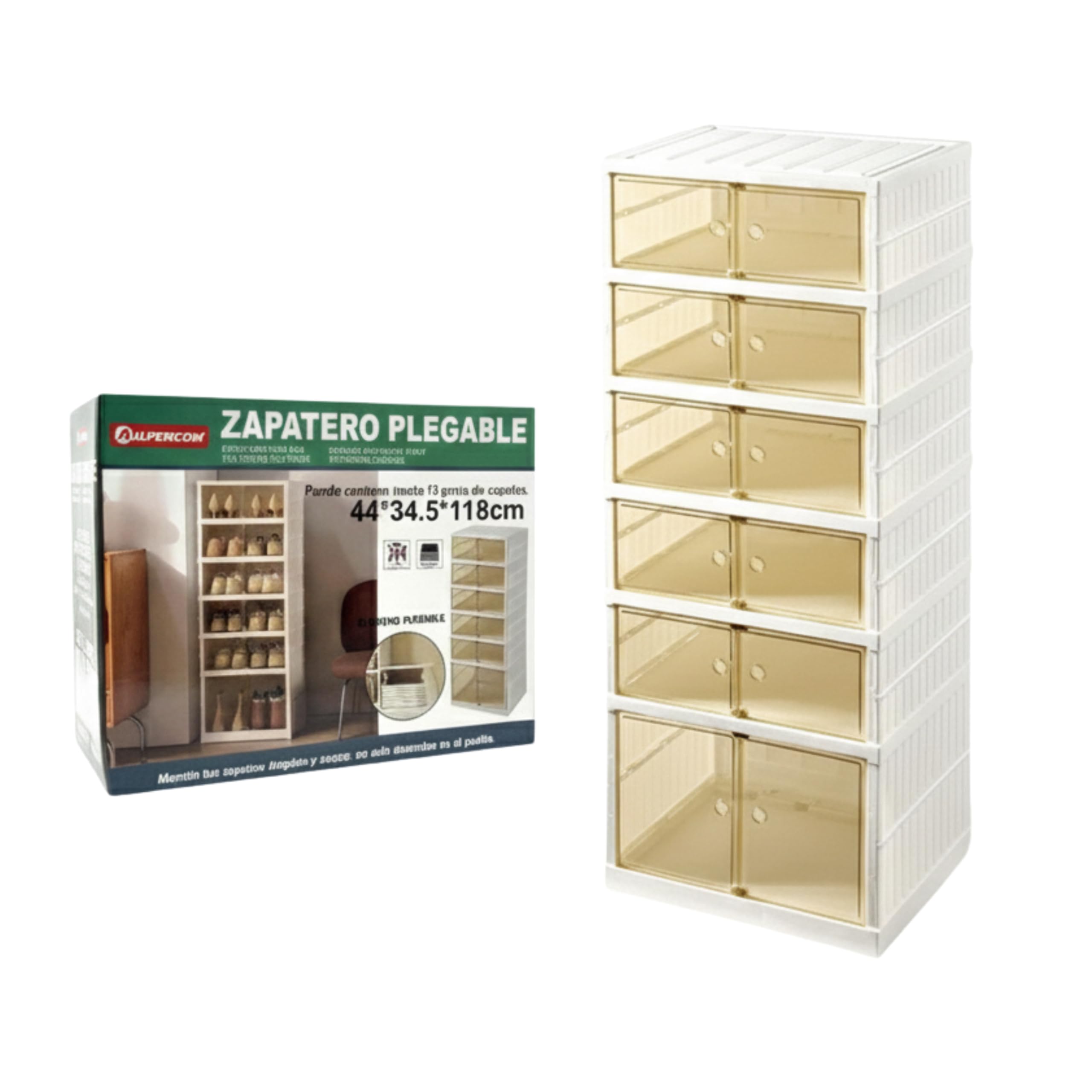 Zapatero Plegable Extensible con Puerta | 6 Niveles para 12 Pares de Zapatos | Plástico Duro Premium con Puerta Transparente y Magnética | Organizador de Armario, Baño, Cocina | 118 cm-44 cm-34.5cm