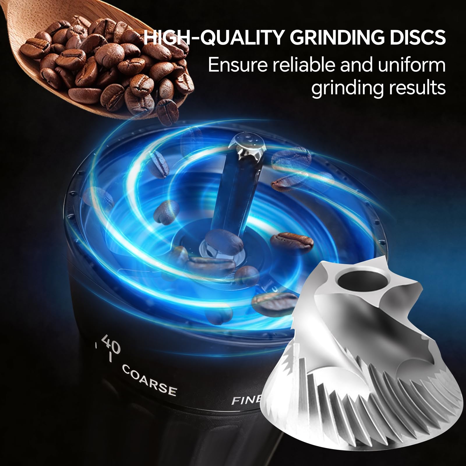 Molinillo de café manual, Molinillo portátil de mano con cuchara, cepillo y bolsa de transporte, cuenta con 40 ajustes externos de molienda, Ideal para preparar espresso y café de vertido