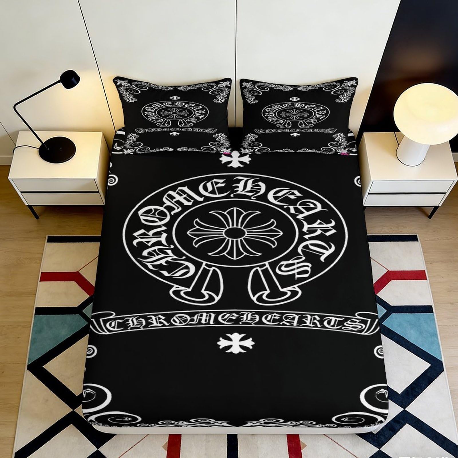 Kzqjxnhpcr Style-3 3D Printed Gothic Letter Microfiber Fitted Sheet Deep Pocket Non-Slip Gothic Mattress Fitted Cover Bedroom Wrap Washable 90X200x25cm 90X200x25cm