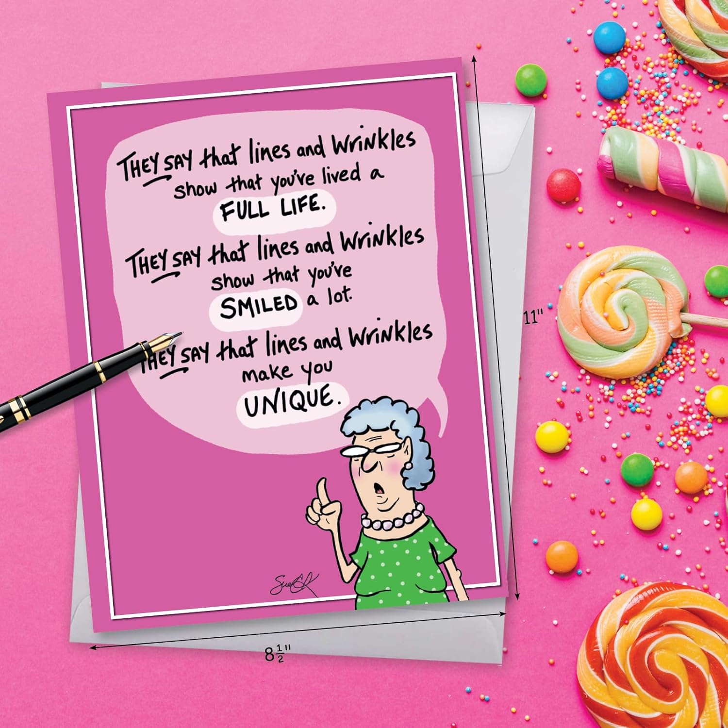 NobleWorks - Big Funny Birthday Paper Card 8.5 x 11 Inch with Envelope (1 Pack) Oversize Jumbo Bday Lines and Wrinkles J9319BDG - Image 5