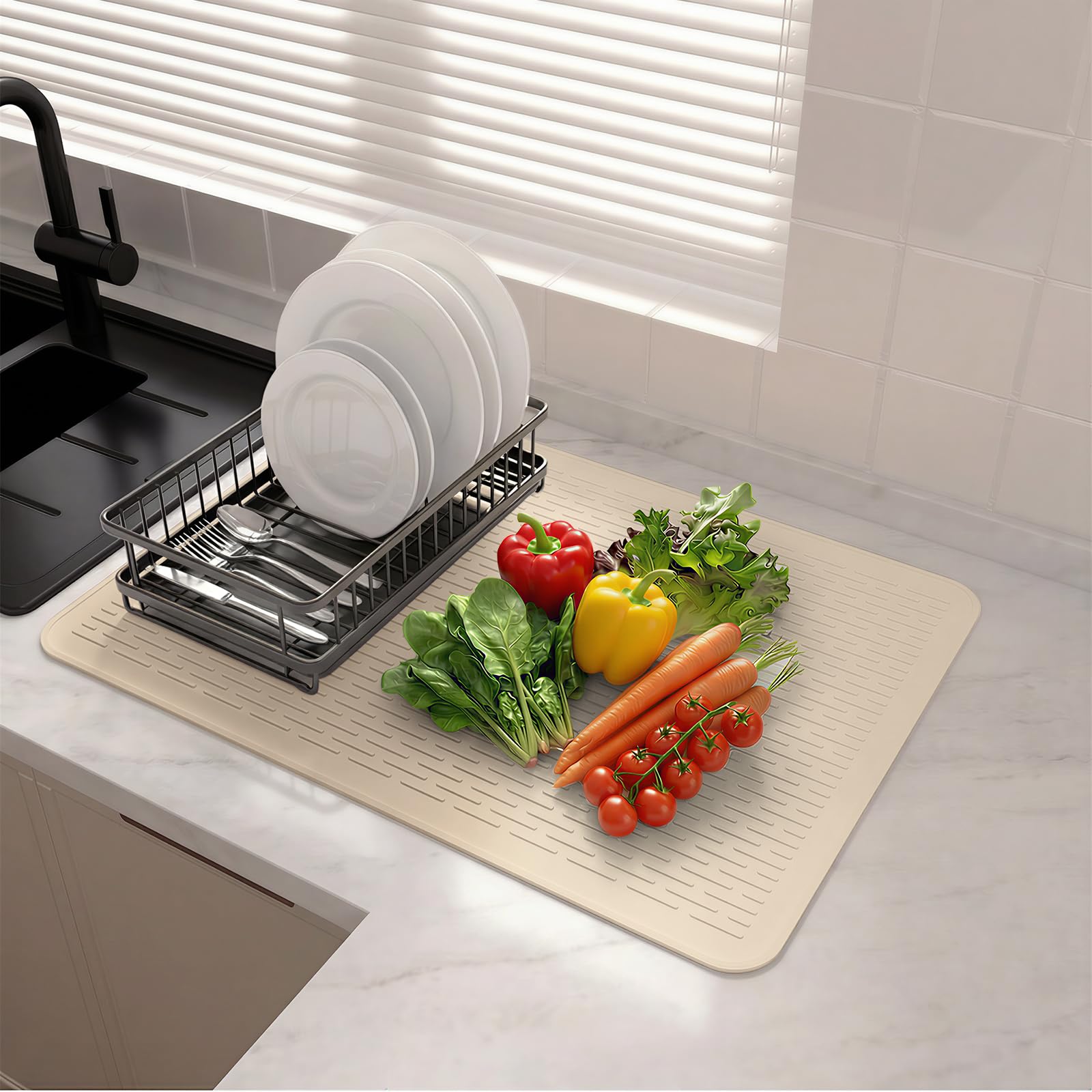 Extra große Silikon-Abtropfmatte, 50 x 70 cm, rutschfeste, hitzebeständige und leicht zu reinigende Küchenablaufmatte, geeignet für Theken, Spülbecken, Kühlschränke (Reis) Küche, Haushalt & Wohnen