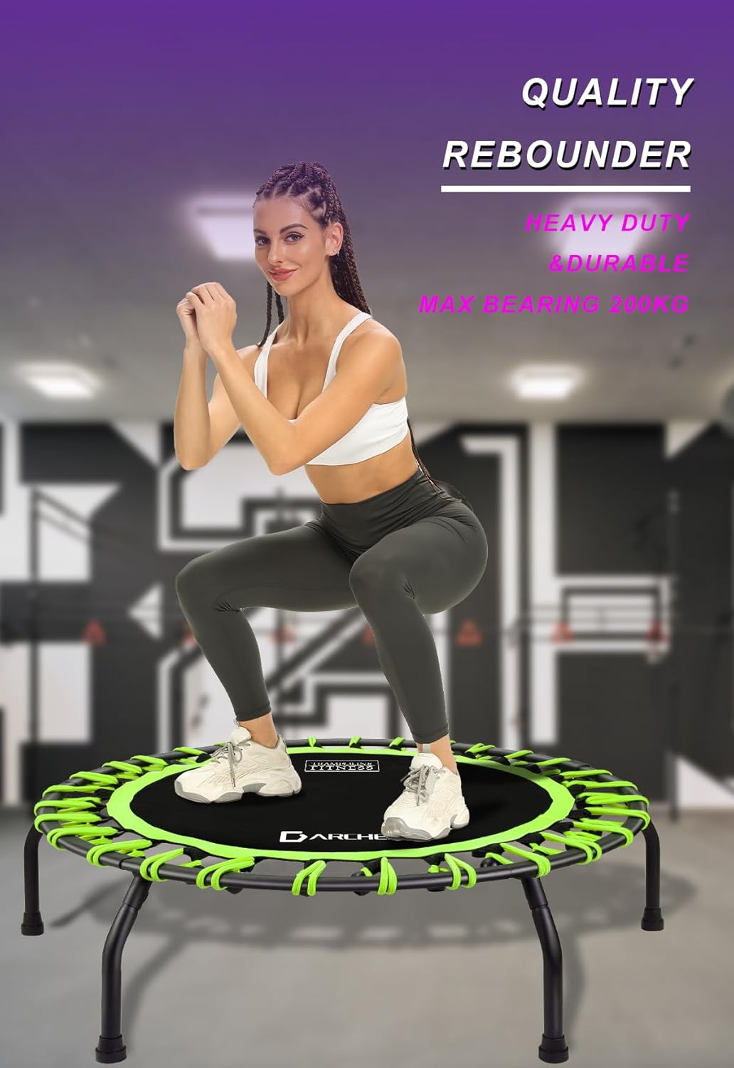 DARCHEN 350lbs Rebounder Mini Trampoline for Adult, Indoor Small Trampoline for Exercise Workout Fitness, Upgrade Design Bungee Trampoline for Safer Quieter Bounce [40 Inches]