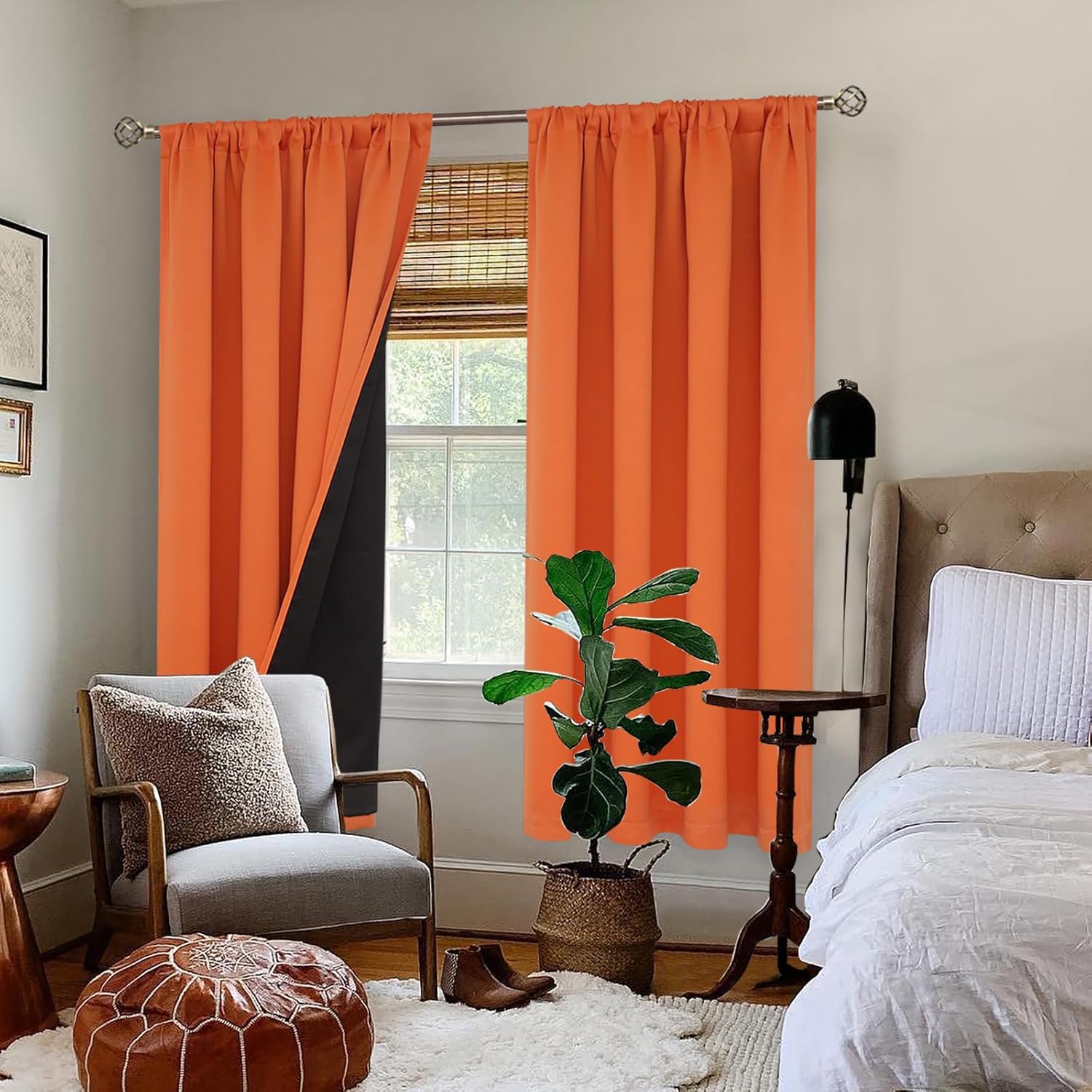 bgment burnt orange 100% blackout curtains for bedroom, fall full room darkening noise reducing living room curtains 72 inch length, thermal insulated rod pocket window drapes 2 panels, 52 inch wide 52"w x 72"l (pack of 2) burnt orange