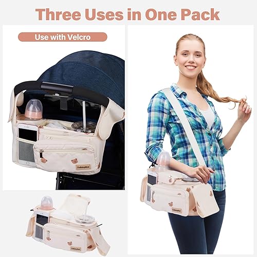 Miniatura 3 de Organizador universal para cochecito con portavasos, muñequera desmontable  Se adapta a todos los cochecitos  Organizador de bolsas de pañales para