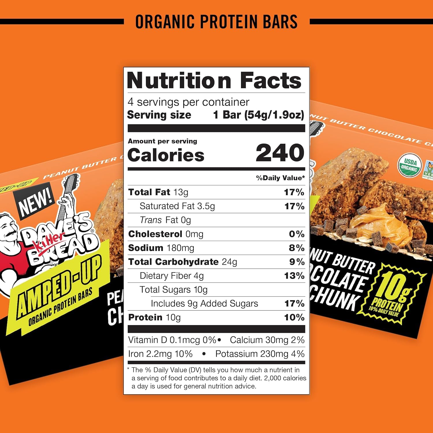 Dave's Killer Bread Blueberry Almond Butter Amped-Up Protein Bars 4 CT + Peanut Butter Chocolate Chunk Amped-Up Protein Bars 4 CT (1 of each) Variety Pack