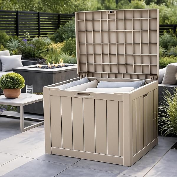 Durabull Outdoor Storage Box, Weather-Resistant Plastic Garden Organiser, Large Capacity Container in Black and Brown, Patio Cushion Storage 120L (Taupe) - 3
