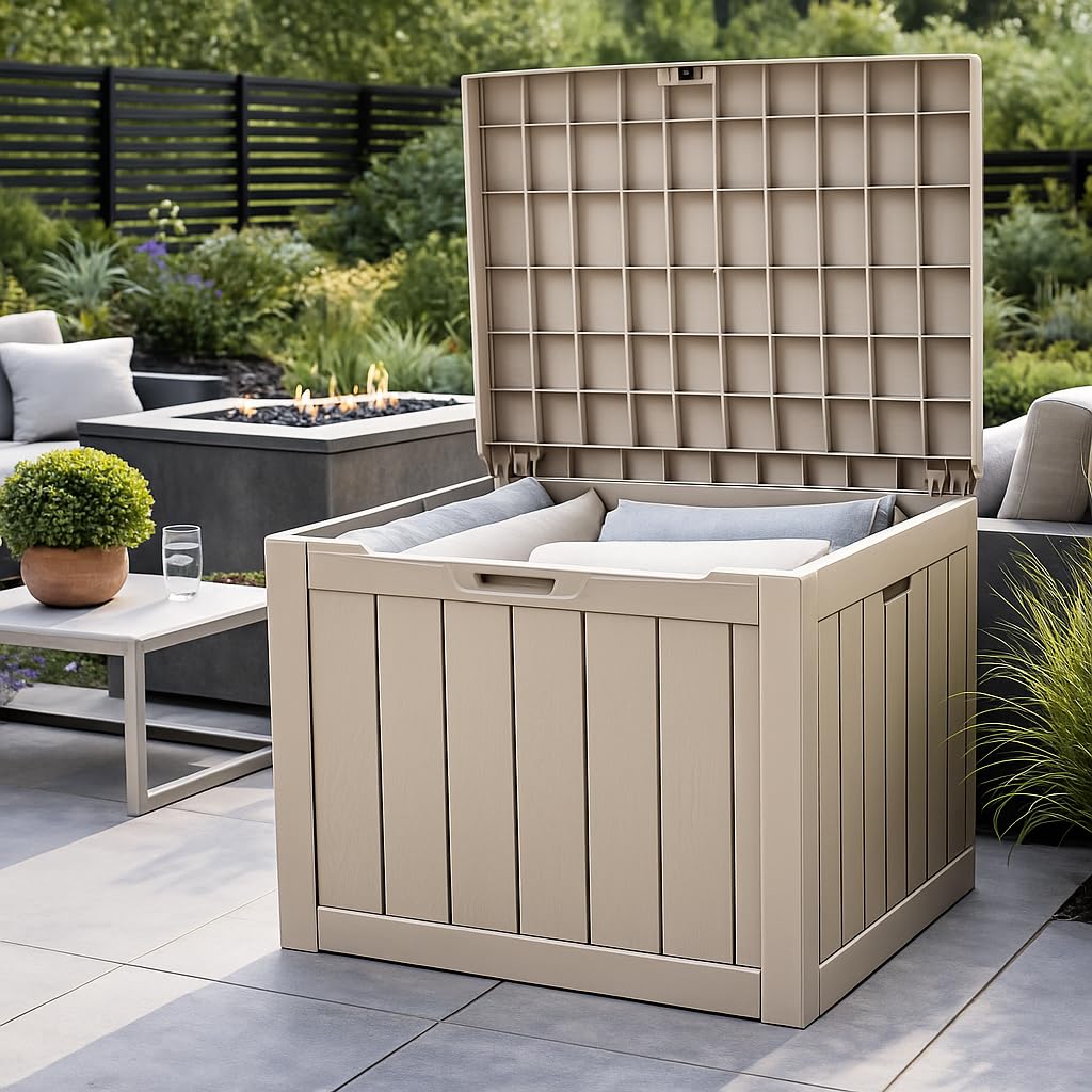 Durabull Outdoor Storage Box, Weather-Resistant Plastic Garden Organiser, Large Capacity Container in Black and Brown, Patio Cushion Storage 120L (Taupe) — view 3
