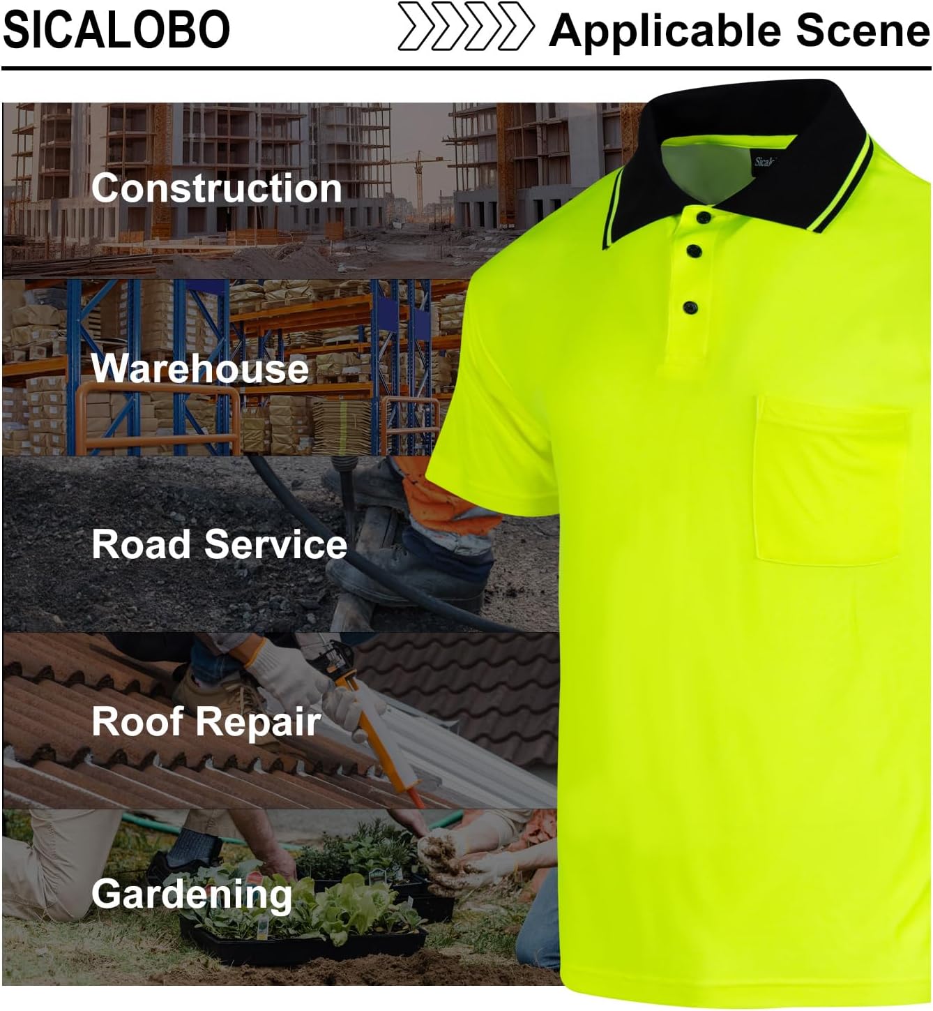 High Vis Safety Polo Shirts for Men,Hi Vis Fluorescent Short Sleeve Tee,Moisture Wicking Work Shirt,3 Pack - Image 4