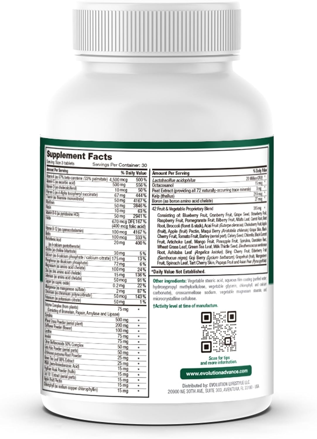 Evolution Advance Nutrition Vitality Green, 90 Tablets – Fruit and Veggie Supplement, Rich in Vitamins and Minerals – Vegan