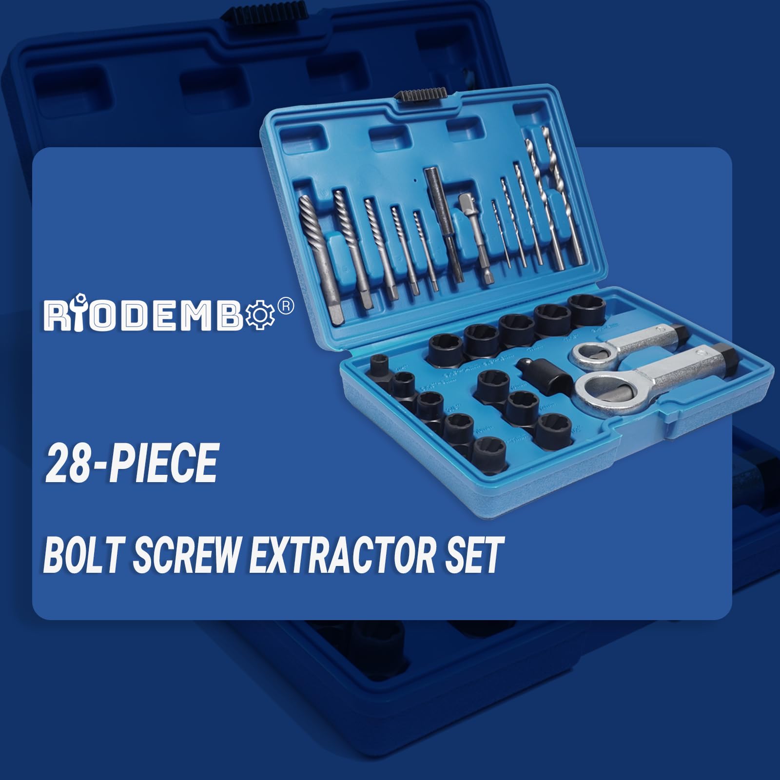 28 Piezas Kit de Extractor para Tuercas Dañadas con Extractores y Separadores de Tuercas Acero Chromoly Accionamiento 3/8" Brocas HSS Para Automoción Industria Bricolaje