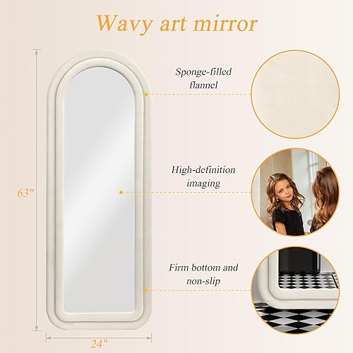 Miniatura 6 de Espejo de longitud completa para montar en la pared, espejo arqueado de cuerpo completo de 63 x 24 pulgadas con marco de franela y vidrio grueso,