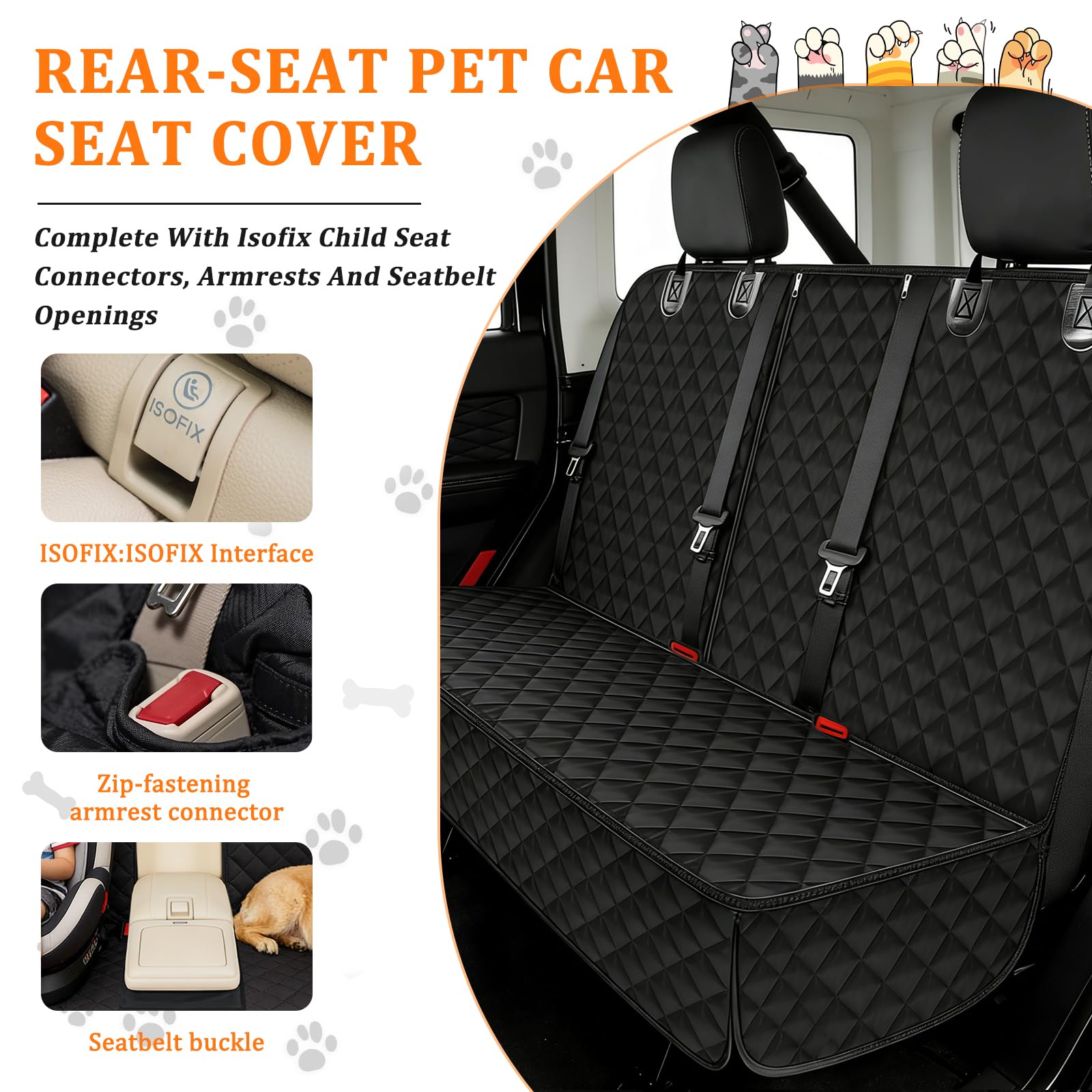 Hundedecke Auto Rückbank Wasserdicht Kindersitzunterlage Kompatibel mit Kindersitz und Hundegurt rutschfeste wasserdichte Autoschondecke mit ISOFIX Kompatibel mit Meisten Autos, SUV und LKW