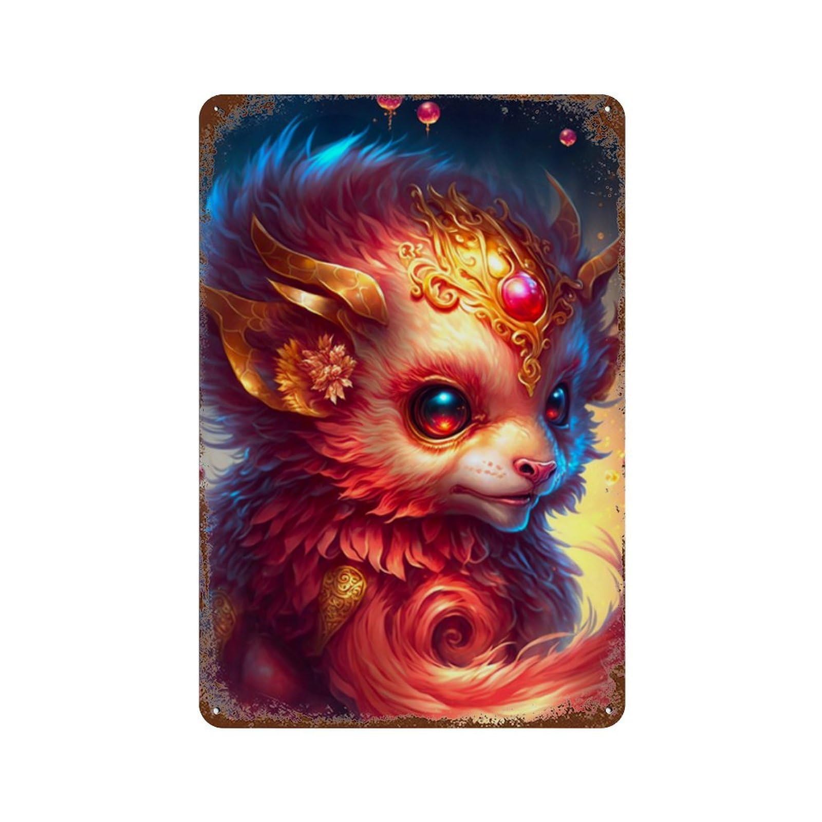 Rust Effect Fantasy Mythical Creature Art Print Rusty Metal Tin Sign 11.8"x7.9", Farmhouse Wall Decor for Cafe, Home Bar And Lounge Decor