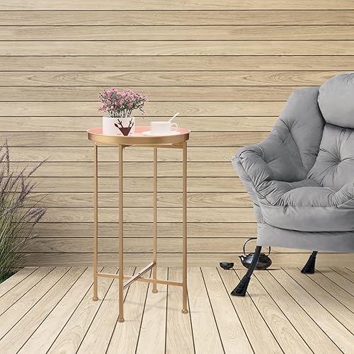 Miniatura 4 de HollyHOME Mesa auxiliar redonda pequeña de metal, mesa auxiliar de café para interiores y exteriores, mesa de sofá para sala de estar, soporte