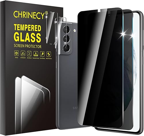 CHRINECY Paquete de 4 protectores de pantalla de privacidad compatibles con Samsung Galaxy S21 con 2 protectores de lente de cámara, dureza 9H,