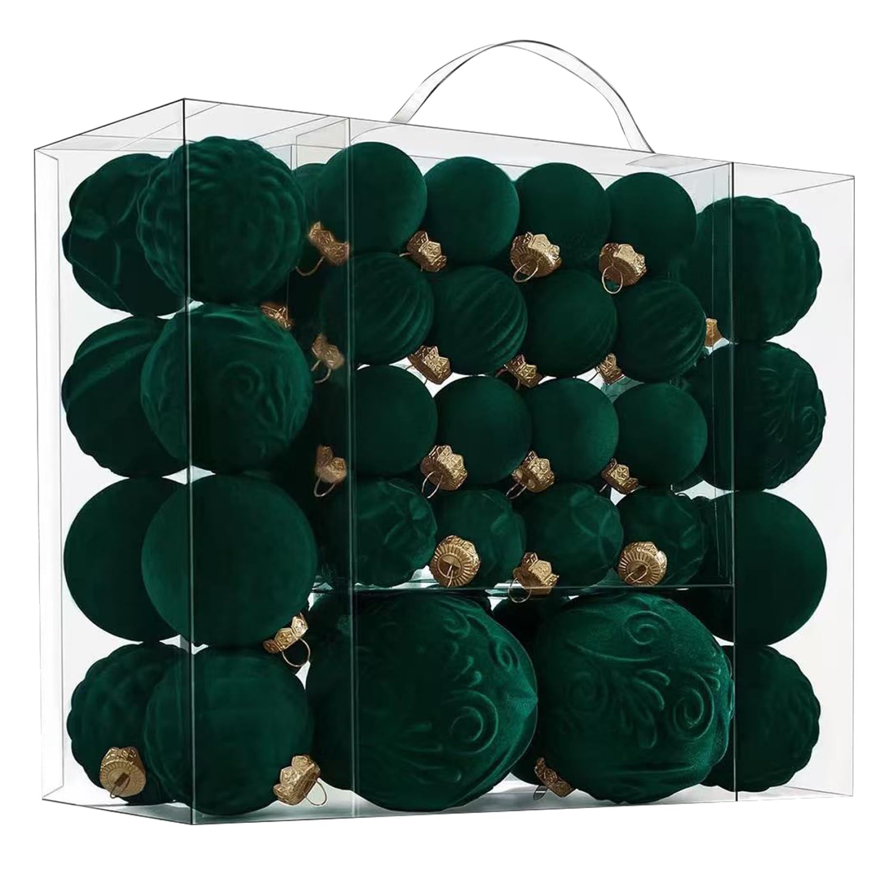 46 Pezzi Ornamenti Natalizi in Velluto 3 Dimensioni Ornamenti Vintage Floccati con Palline di Natale Infrangibili per Albero di Natale Vacanze Festa di Nozze Verde Scuro, Palla