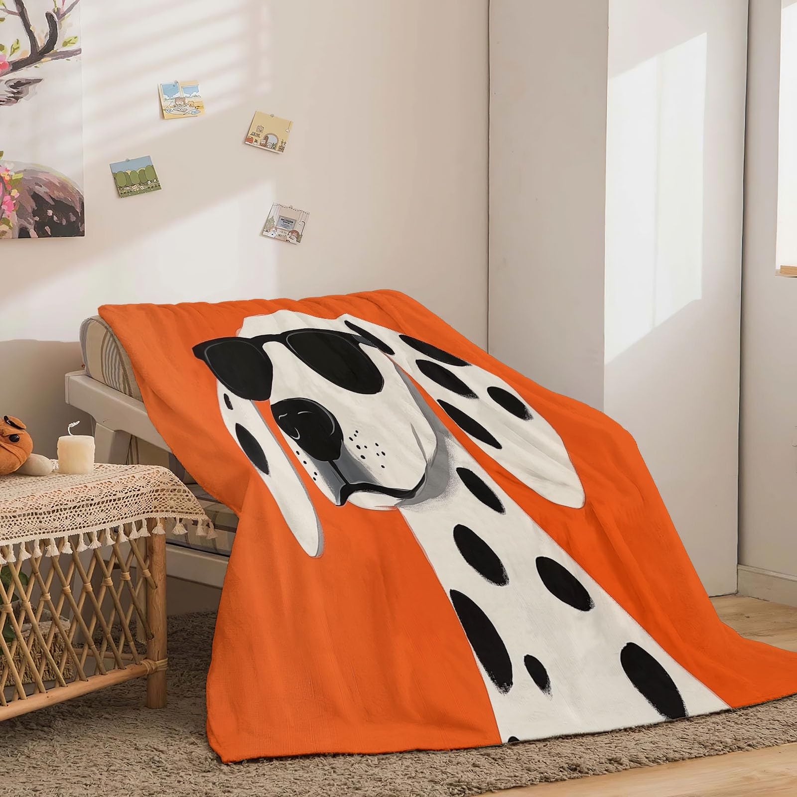Miękki i lekki koc polarowy, urocze okulary przeciwsłoneczne dla psa, oddychający koc flanelowy, nadający się do prania, 200 x 200 cm, odpowiedni do sofy w łóżku i na pikniki