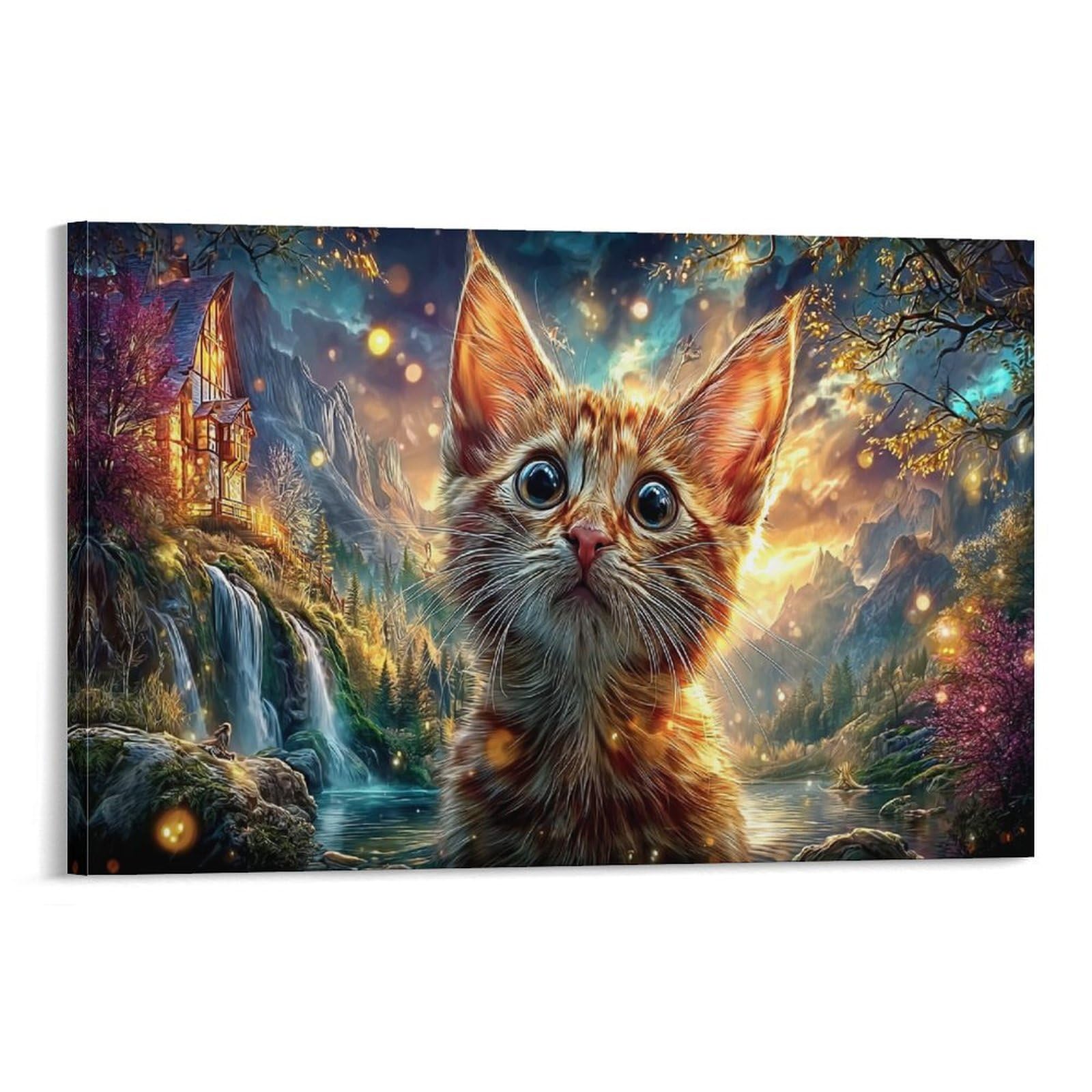 XPASHIQWC Cat Poster Artwork Stream Cabin Giclee Canvas Prints Modern Canvas Wall Art Picture Wall Hanging for Living Room Home Decorations 24x36inch(60x90cm)