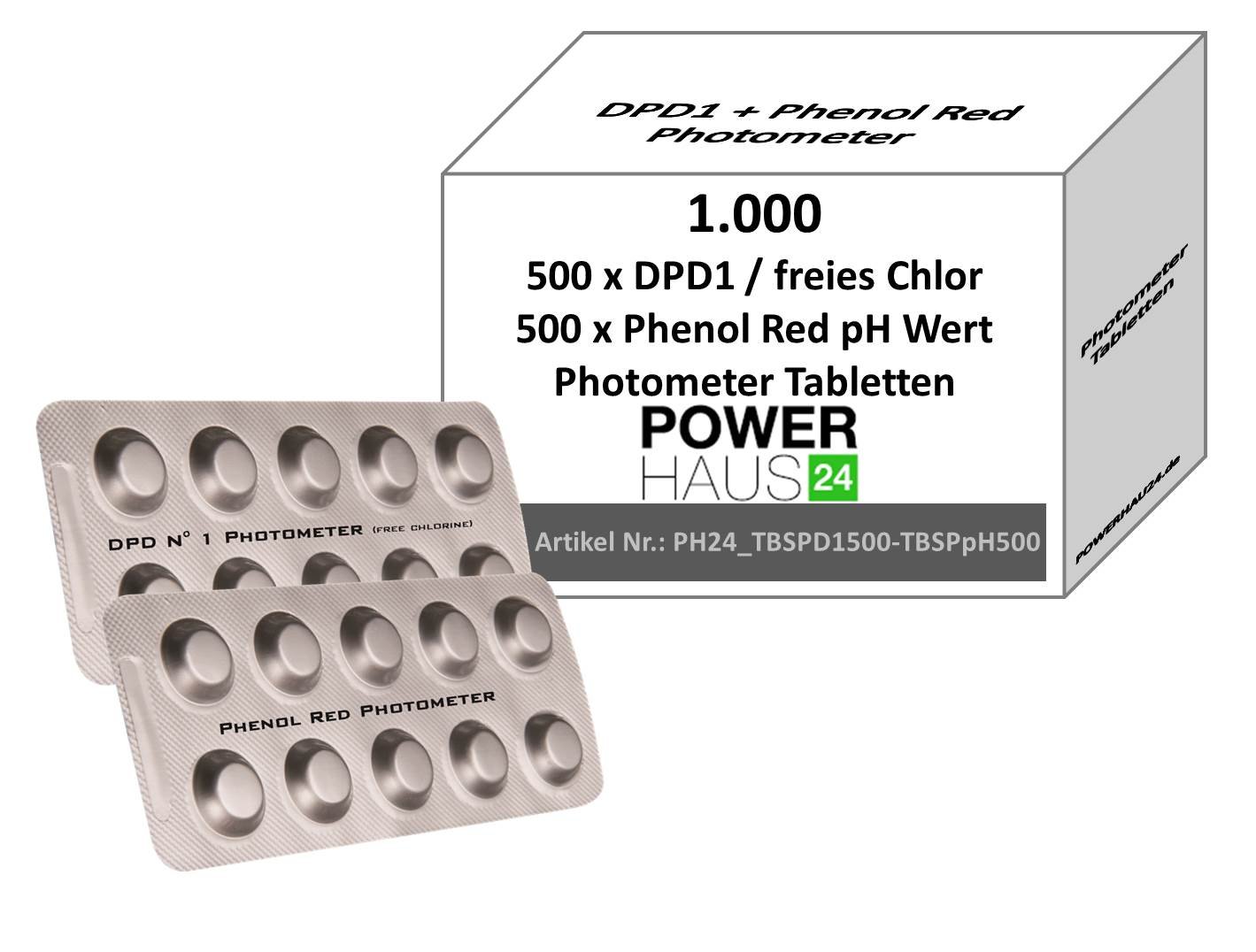 POWERHAUS24® - 1.000 Photometer Testtabletten - 500 pH Wert Phenol Red und 500 freies Chor DPD 1