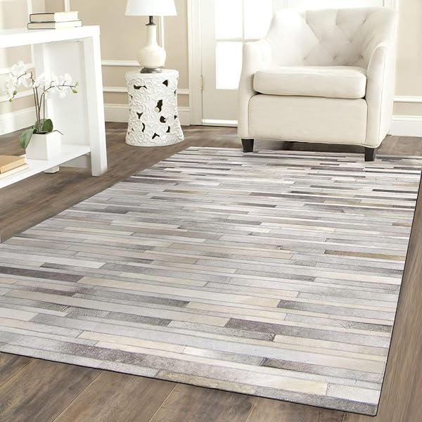 Sleek Leather Rug Ideas for Living Room Edge 21 Striped Patchwork Cowhide Area Rug