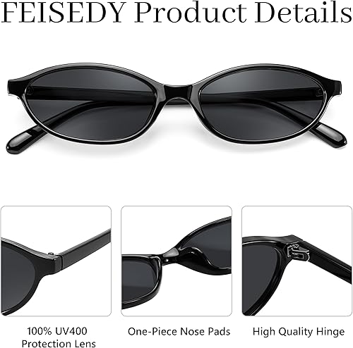 Miniatura 4 de FEISEDY Gafas de sol retro ovaladas de ojo de gato para mujer de los años 90, estrechas y ligeras, Y2k, de moda, B0257