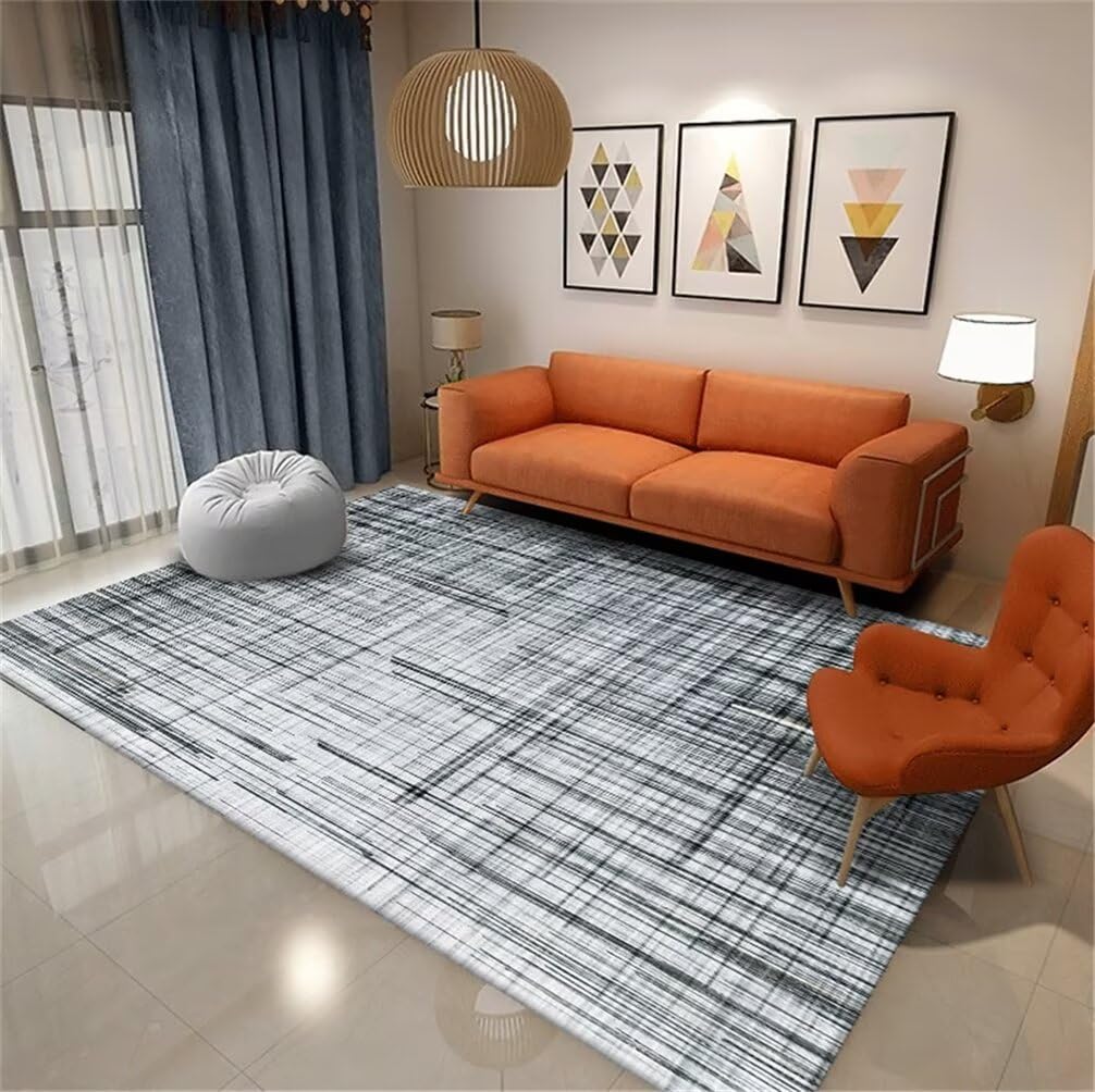 Tapis moderne à rayures 200x250cm gris durable et confortable