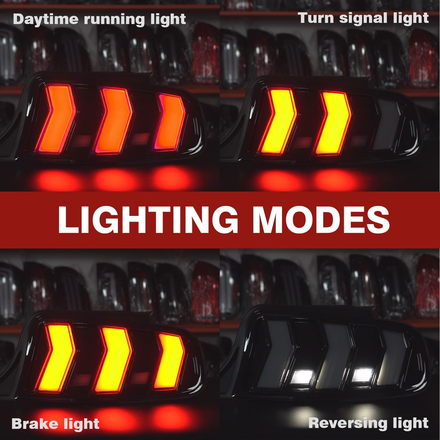 LED Tail Lights Assembly with Tripple Bar Design & Smoke Lens for 2010-2014 Ford Mustang, Rear Brake Lamps with Sequential Turn Signal Replacement# FO2800233 FO2818137, Pair Left and Right Side