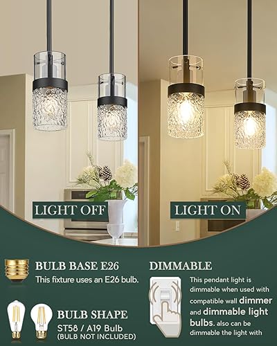 Miniatura 6 de LMS Luces colgantes negras, iluminación colgante industrial moderna para isla de cocina con vidrio martillado, LMS-172