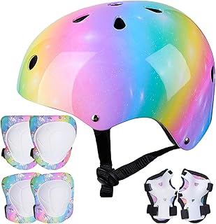 Unicorn Castle Kinder Helm Knie Ellenbogen Handgelenk Pads Verstellbare Knieschoner Ellenbogenschoner Handgelenkschoner Skateboard Helme für Radfahren Skating Mädchen, 3-8 Jahre