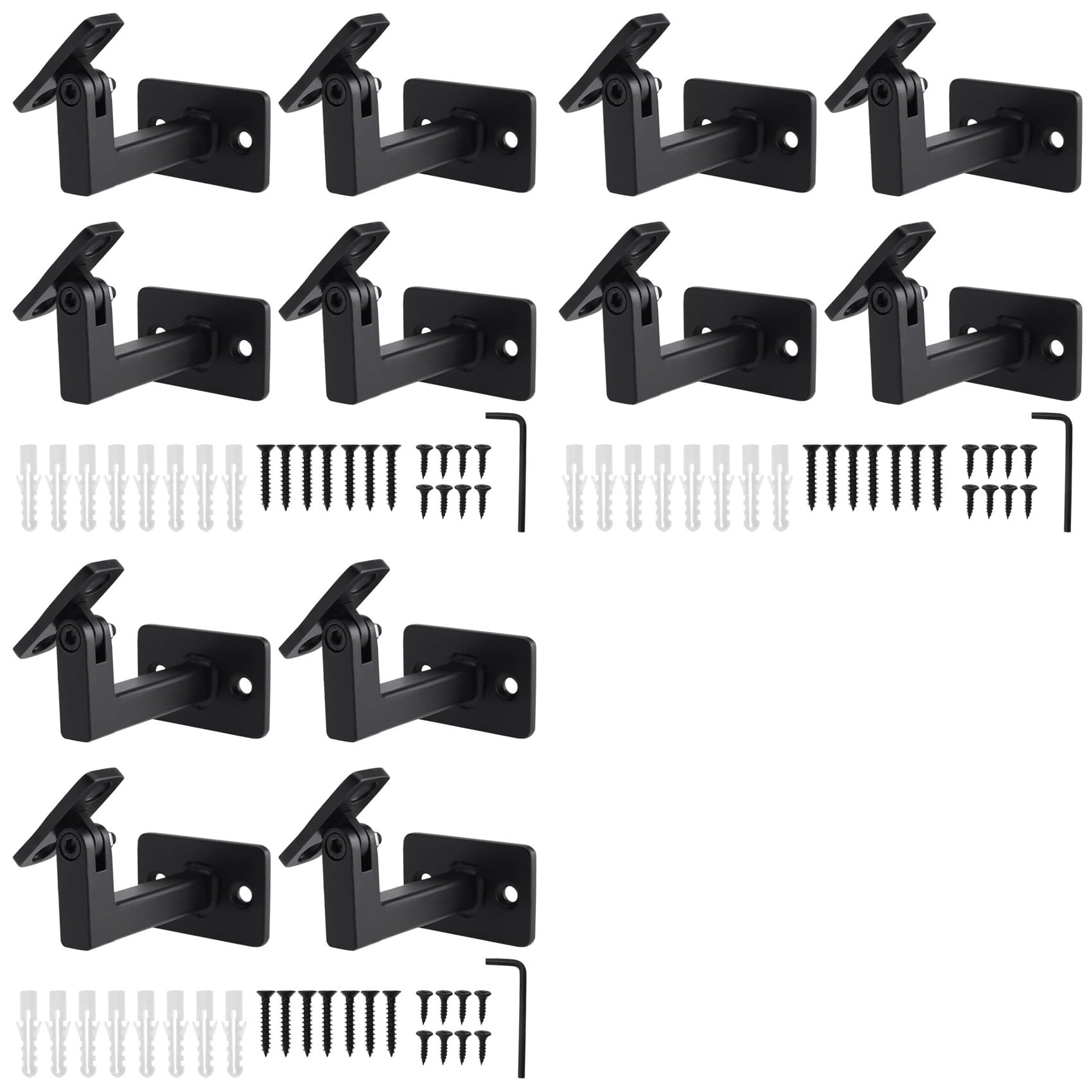 Jnchdghwa Black 12 Pcs Adjustable Handrail Brackets, Stair Railing Brackets, Hand Rail Brackets For Stairs, Wall Mounted Brackets