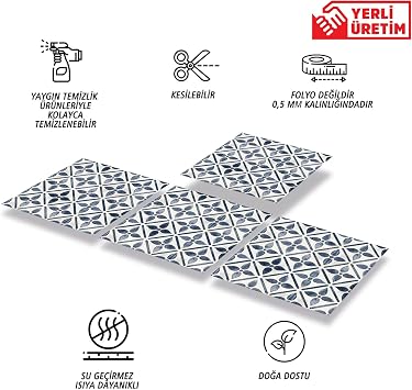 Tink Kendinden Yapışkanlı Serenity Desenli PVC Karo, Yapışkanlı Fayans Kaplama, Fayans Çıkartması, Zemin Duvar Karosu 30x30 cm (11 Adet / 1 m²)