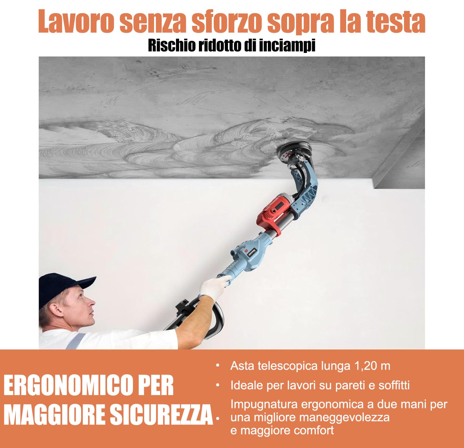 Fanzwork - Levigatrice per calcestruzzo da 1010 W, con asta telescopica fino a 1,20 m, con testa diamantata da 125 mm e borsa per il trasporto. Velocità regolabile: ideale per lisciare il calcestruzzo
