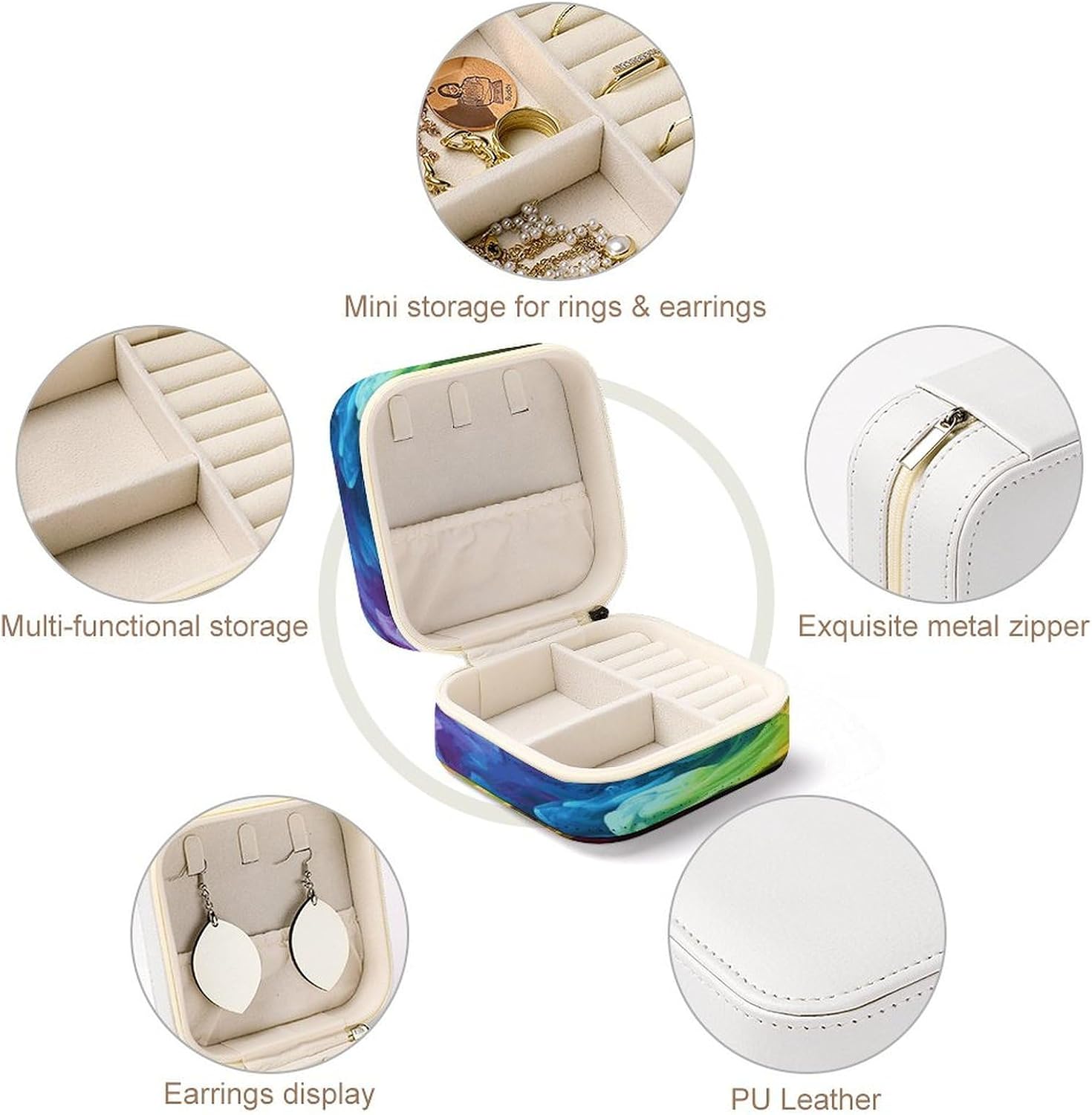 Women's Fashion Jewelry Box, Rainbow Smoke Printing To Go Portable Jewelry Box, Personalized Travel Mini Jewelry Organizer,Exquisite Portable Jewelry Box image 3