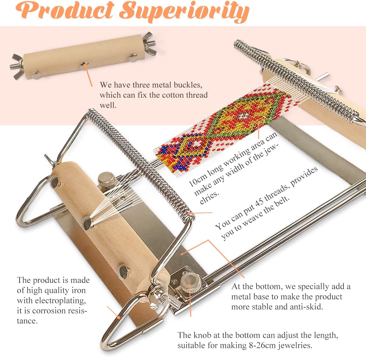 hobbyworker The Third Generation Beading Loom Kit with Seed Beads, Bead Needle,Thread,Needle Threader and Instruction Manual,Bead Looms for Adult Jewelry Beading Supplies