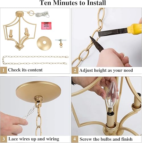 Miniatura 6 de KSANA Candelabro dorado, pequeña lámpara colgante para isla de cocina, comedor y sala de estar